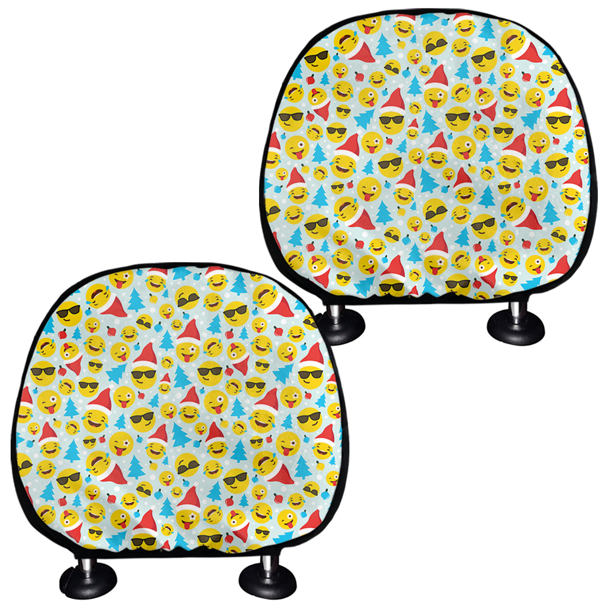 Christmas Emoji Pattern Print Car Headrest Covers