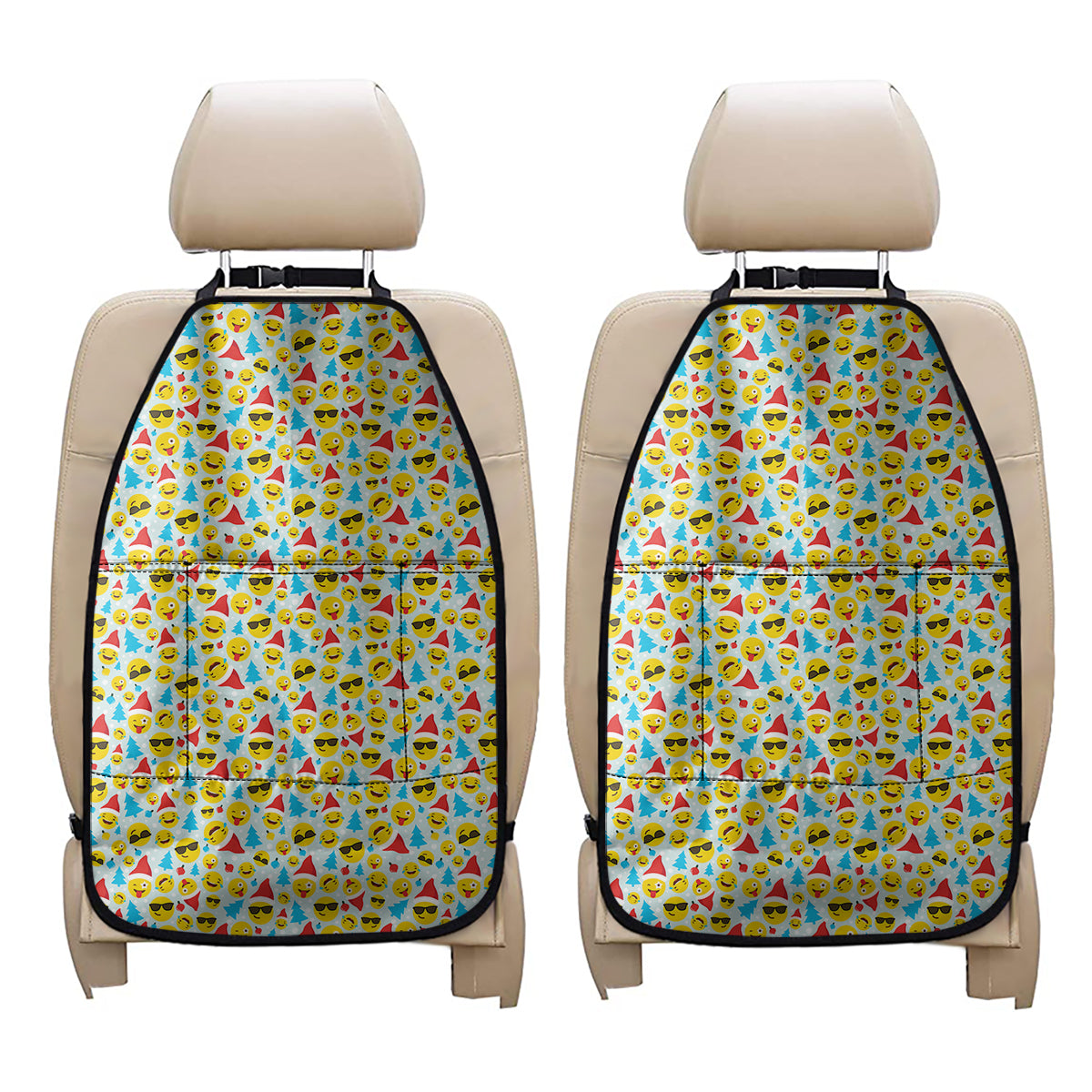Christmas Emoji Pattern Print Car Seat Organizers