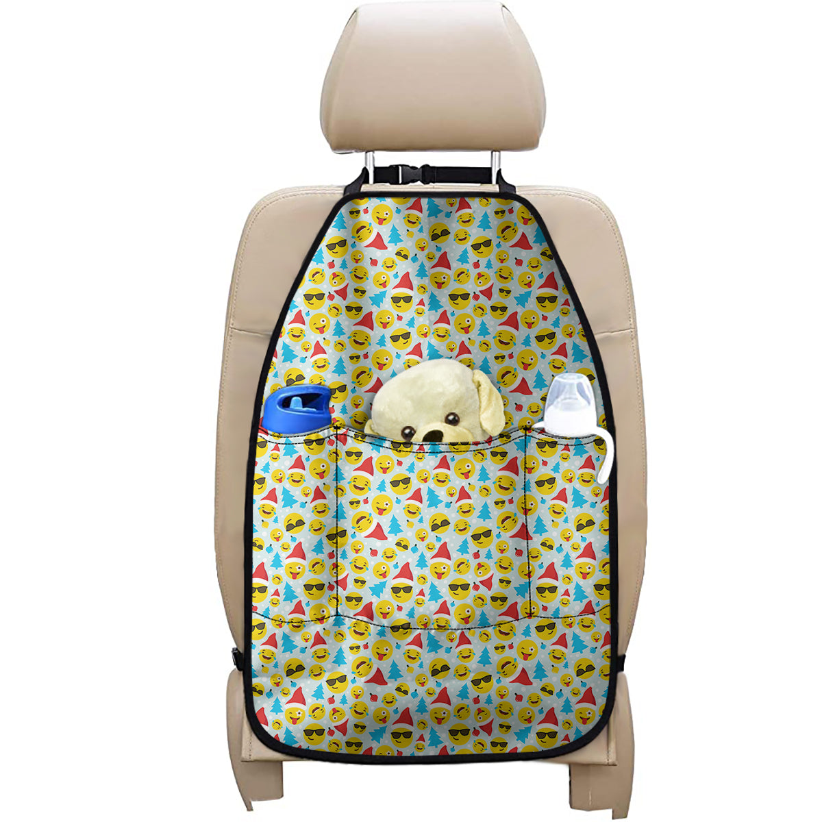 Christmas Emoji Pattern Print Car Seat Organizers