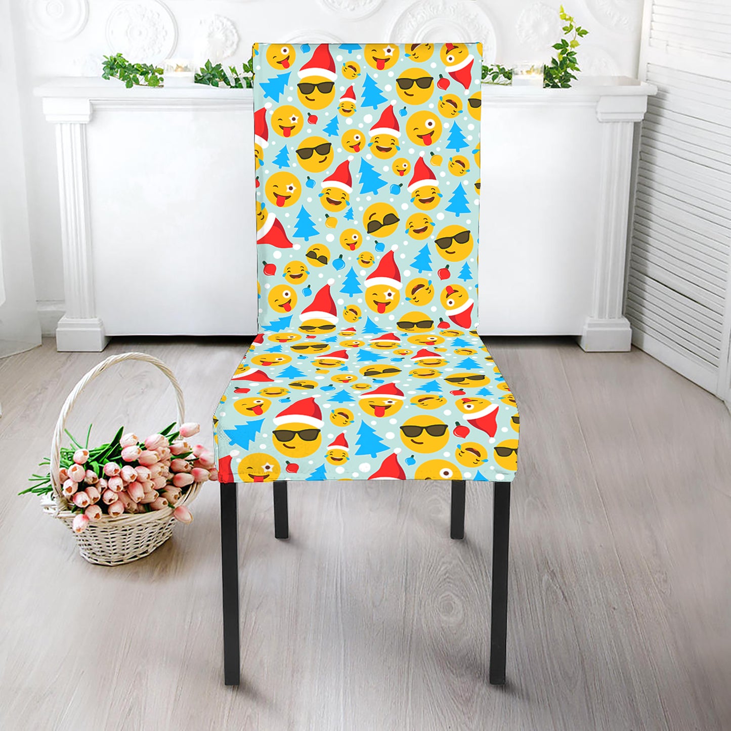 Christmas Emoji Pattern Print Dining Chair Slipcover