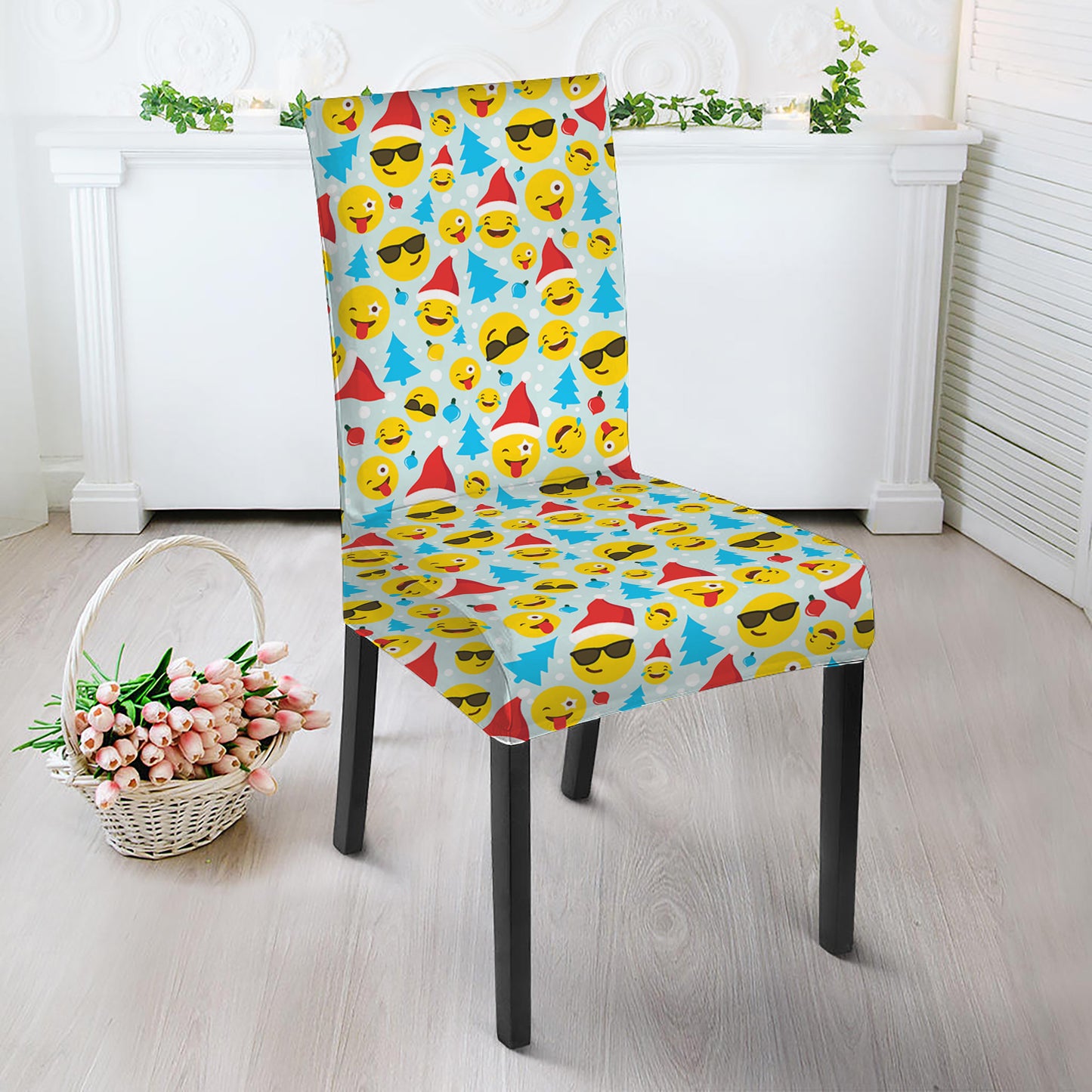 Christmas Emoji Pattern Print Dining Chair Slipcover