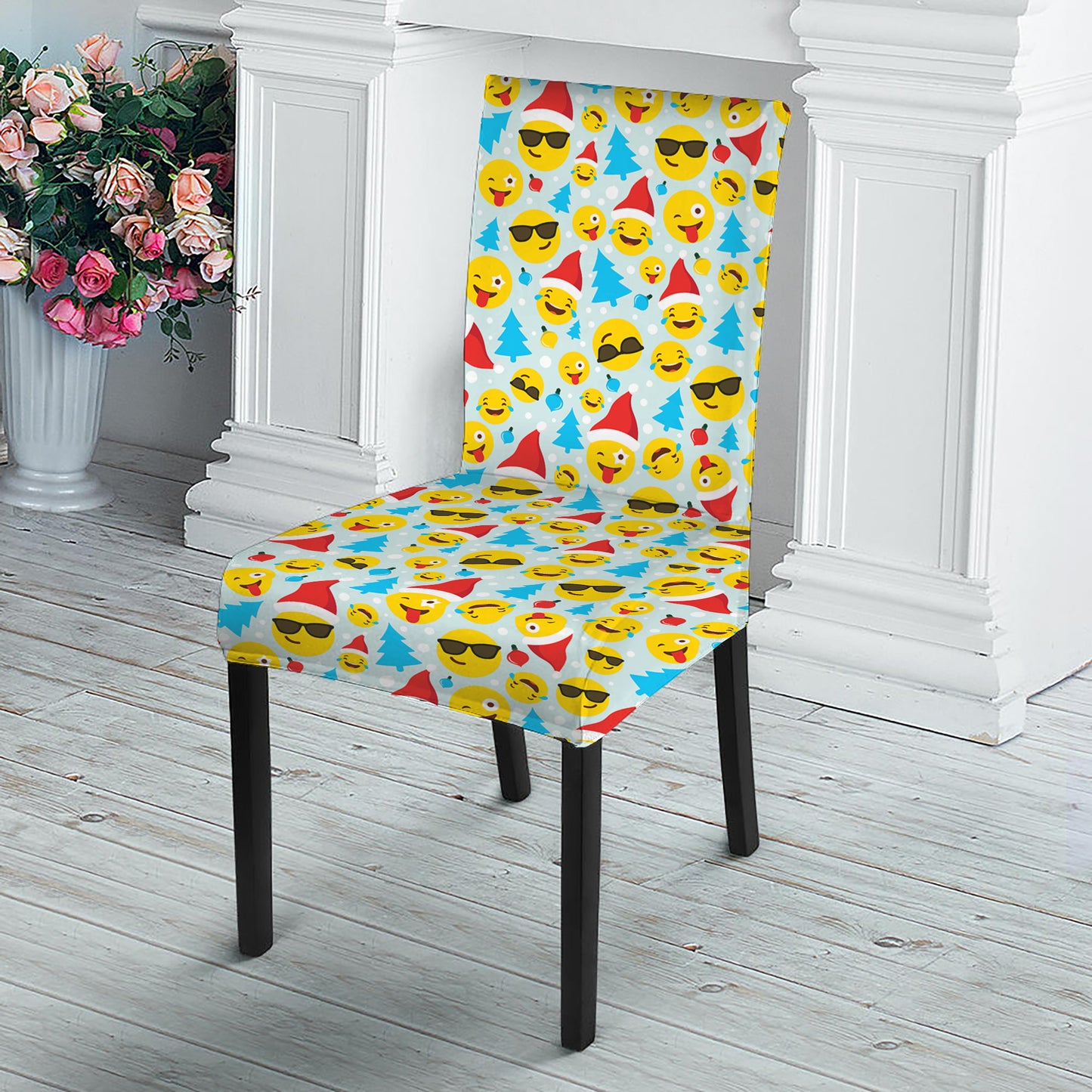 Christmas Emoji Pattern Print Dining Chair Slipcover