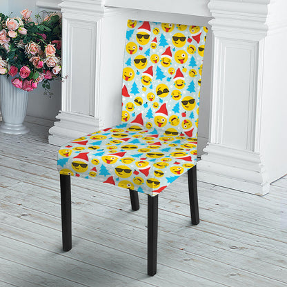 Christmas Emoji Pattern Print Dining Chair Slipcover