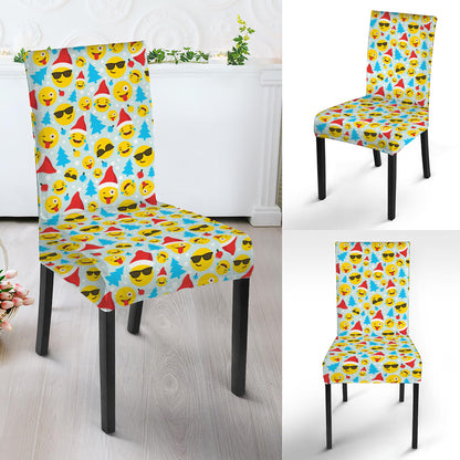 Christmas Emoji Pattern Print Dining Chair Slipcover