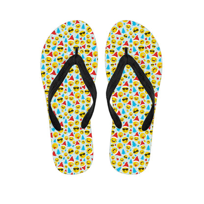 Christmas Emoji Pattern Print Flip Flops