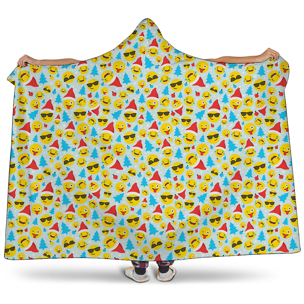 Christmas Emoji Pattern Print Hooded Blanket