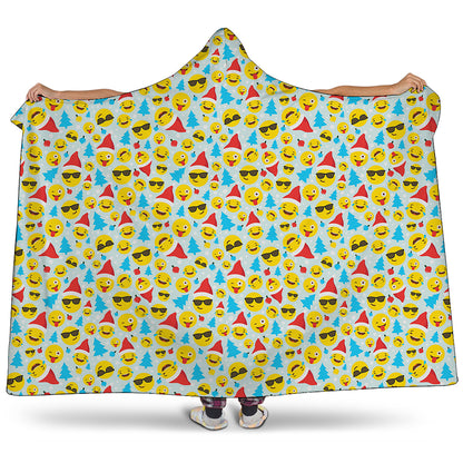 Christmas Emoji Pattern Print Hooded Blanket