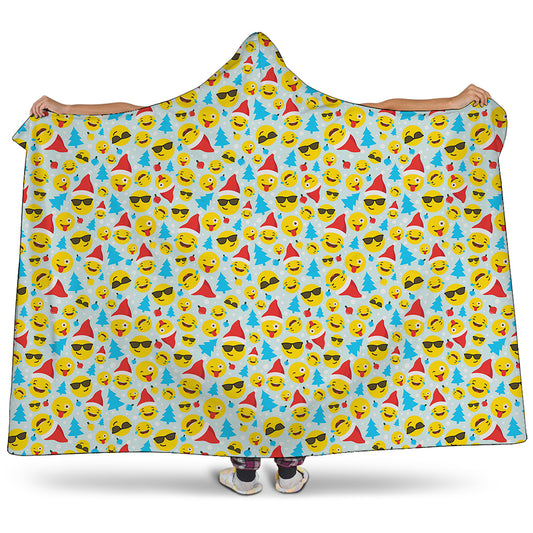 Christmas Emoji Pattern Print Hooded Blanket