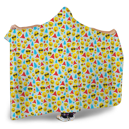 Christmas Emoji Pattern Print Hooded Blanket
