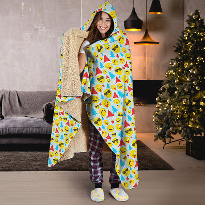 Christmas Emoji Pattern Print Hooded Blanket