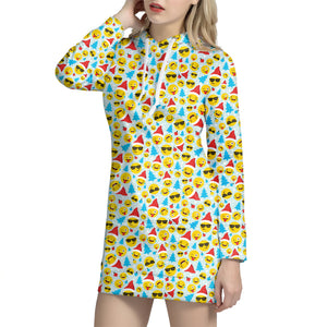 Christmas Emoji Pattern Print Hoodie Dress