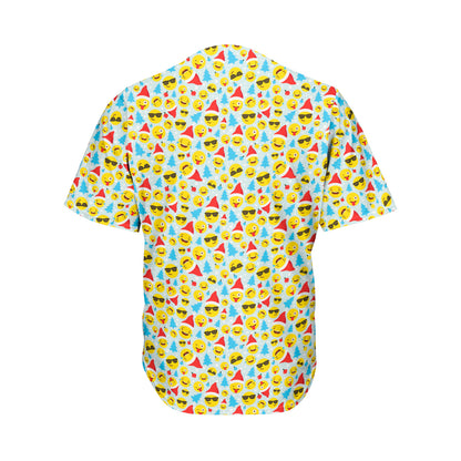 Christmas Emoji Pattern Print Men's Baseball Jersey