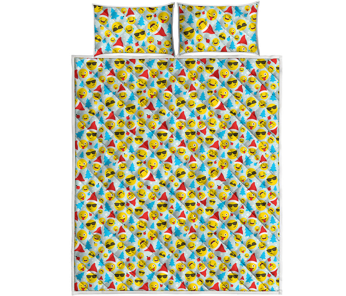 Christmas Emoji Pattern Print Quilt Bed Set