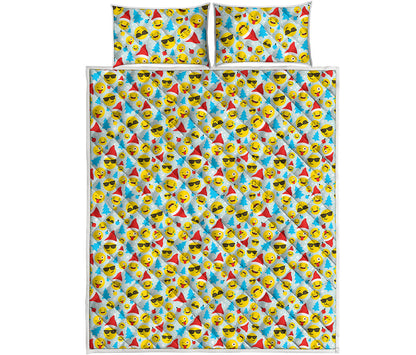 Christmas Emoji Pattern Print Quilt Bed Set