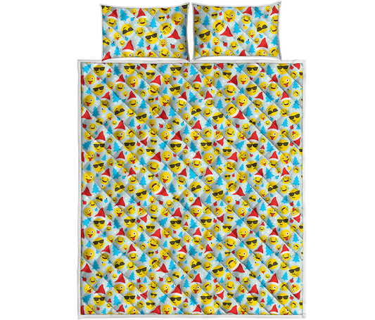 Christmas Emoji Pattern Print Quilt Bed Set