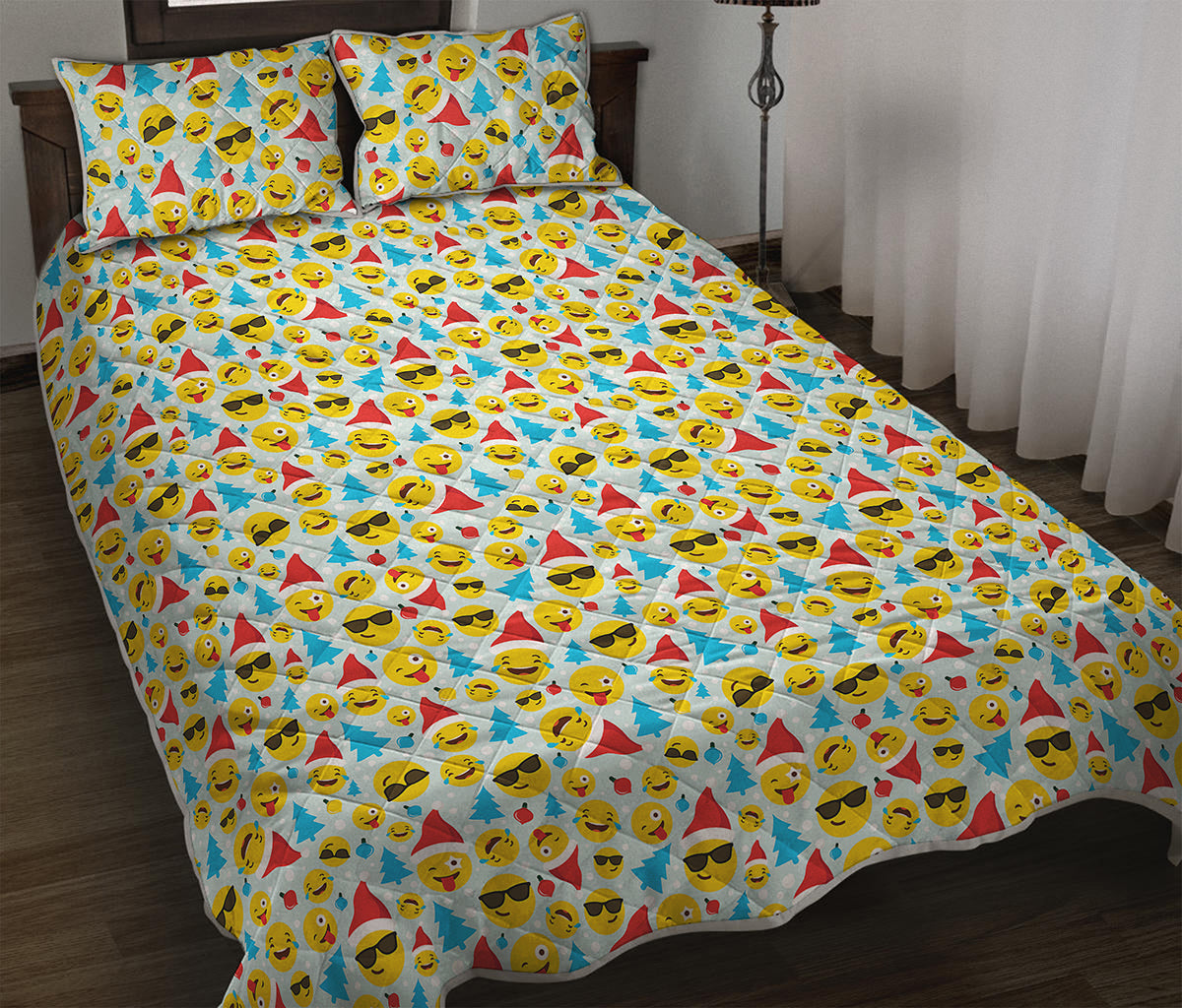 Christmas Emoji Pattern Print Quilt Bed Set