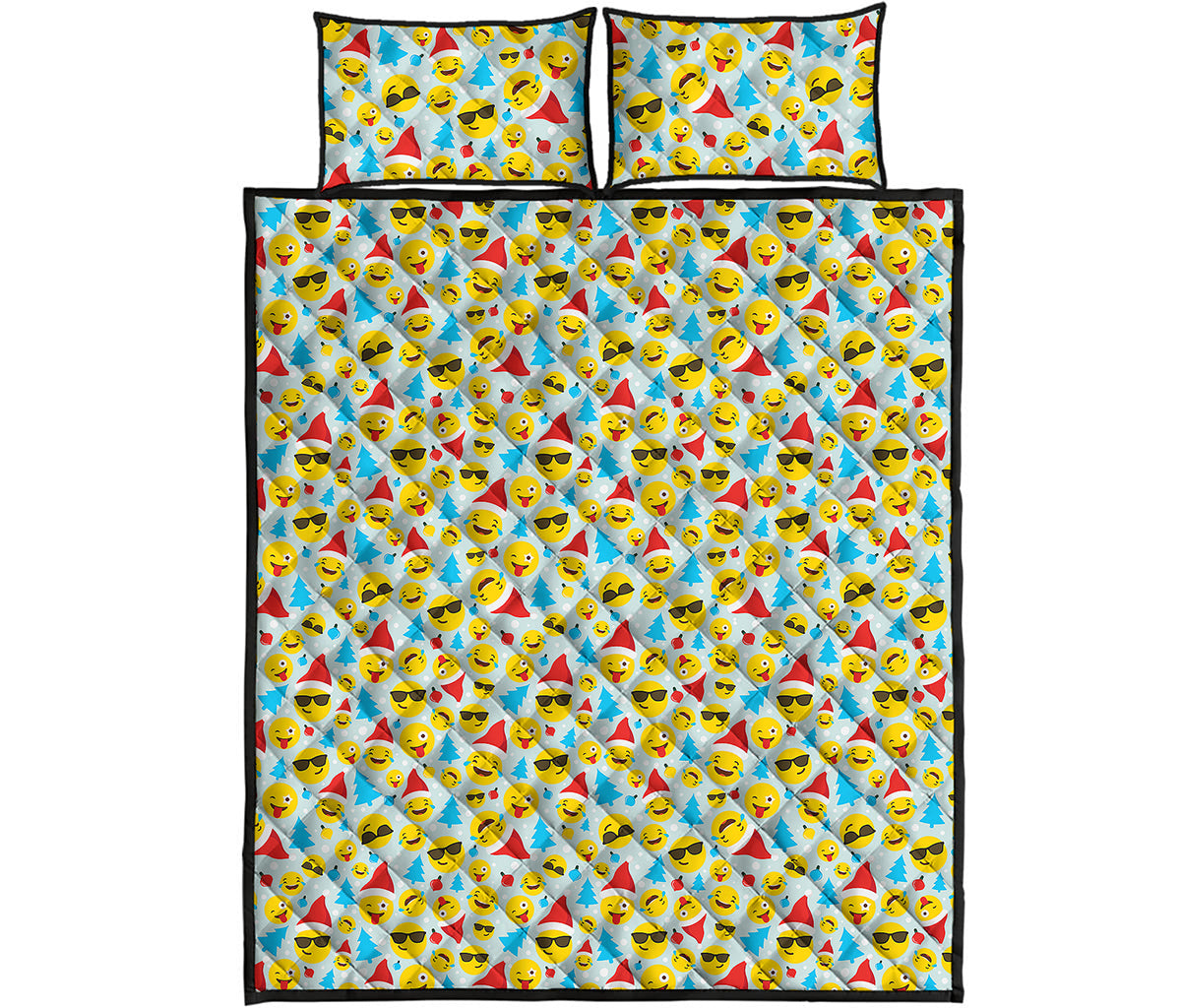 Christmas Emoji Pattern Print Quilt Bed Set