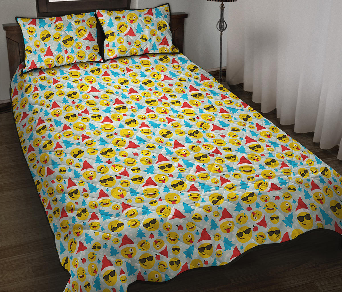 Christmas Emoji Pattern Print Quilt Bed Set