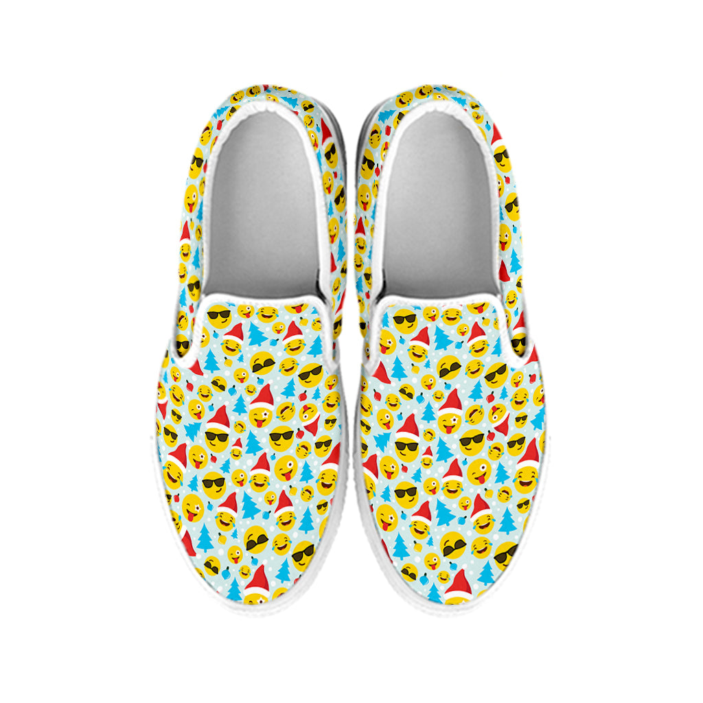 Christmas Emoji Pattern Print White Slip On Shoes