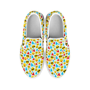 Christmas Emoji Pattern Print White Slip On Shoes