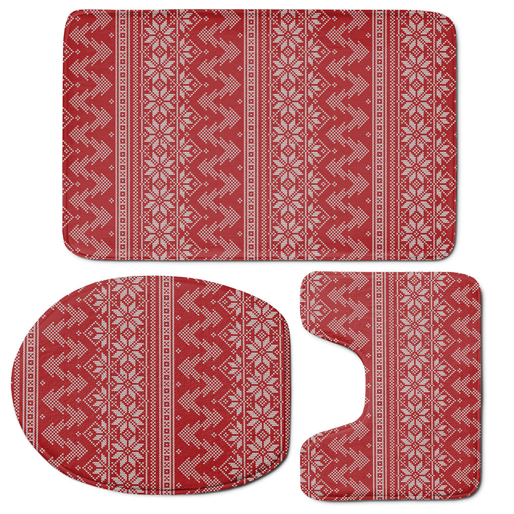 Christmas Festive Knitted Pattern Print 3 Piece Bath Mat Set