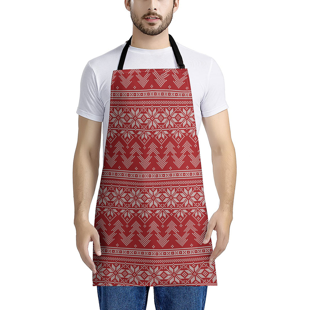 Christmas Festive Knitted Pattern Print Apron