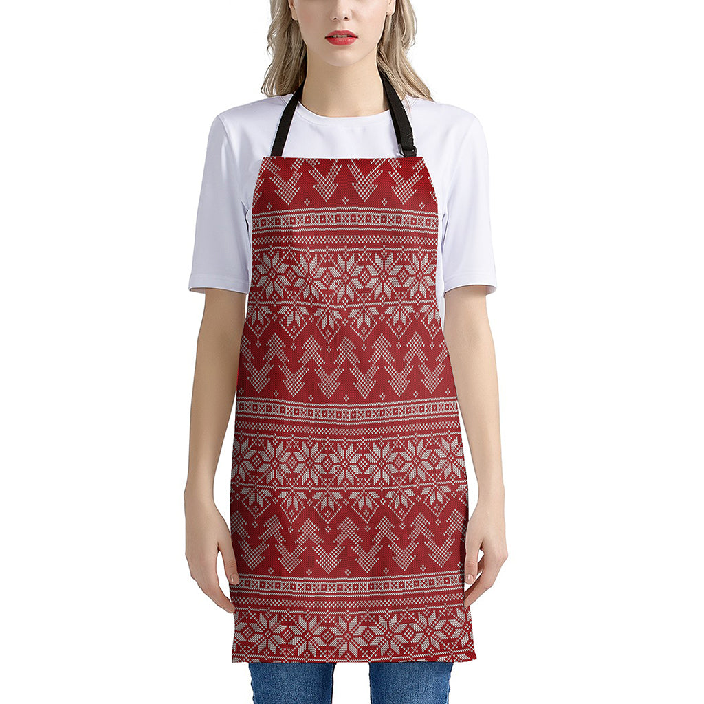 Christmas Festive Knitted Pattern Print Apron