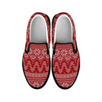 Christmas Festive Knitted Pattern Print Black Slip On Shoes