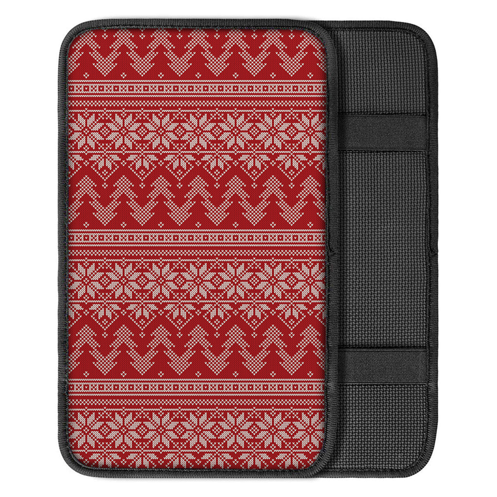 Christmas Festive Knitted Pattern Print Car Center Console Cover