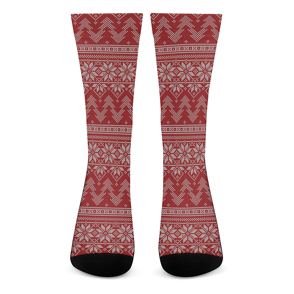 Christmas Festive Knitted Pattern Print Crew Socks