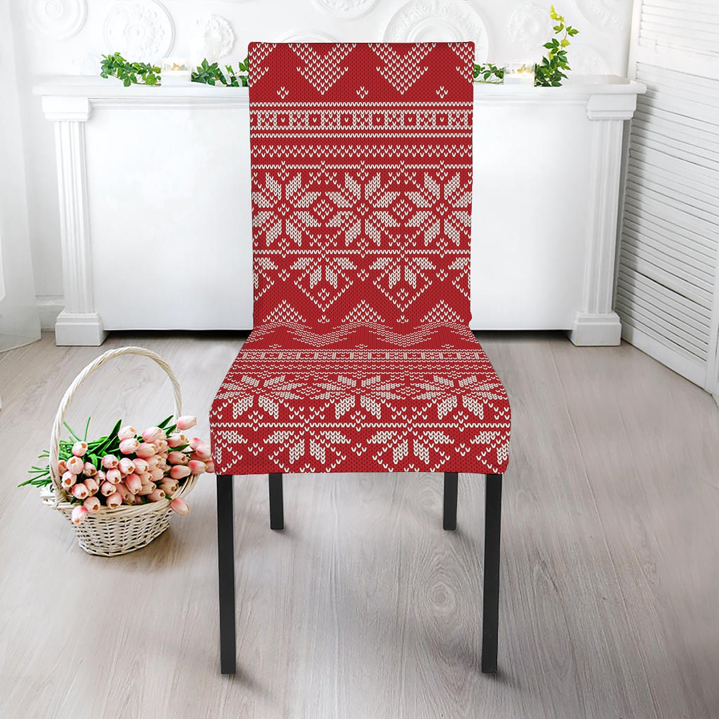 Christmas Festive Knitted Pattern Print Dining Chair Slipcover