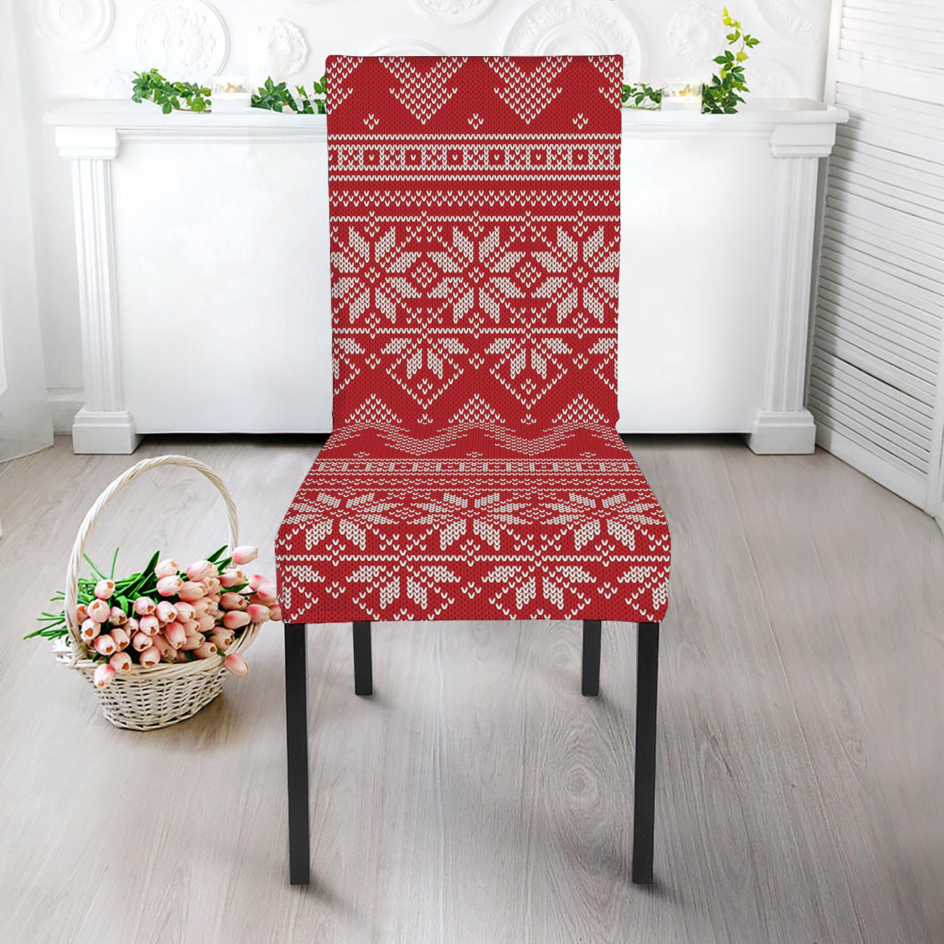 Christmas Festive Knitted Pattern Print Dining Chair Slipcover