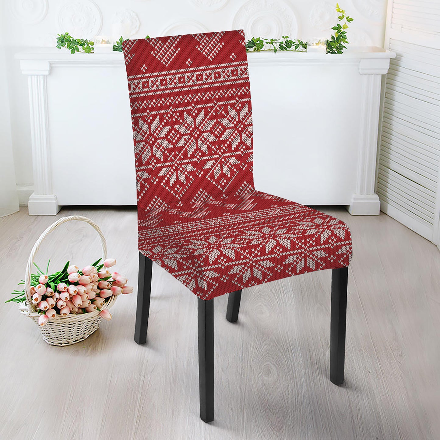 Christmas Festive Knitted Pattern Print Dining Chair Slipcover