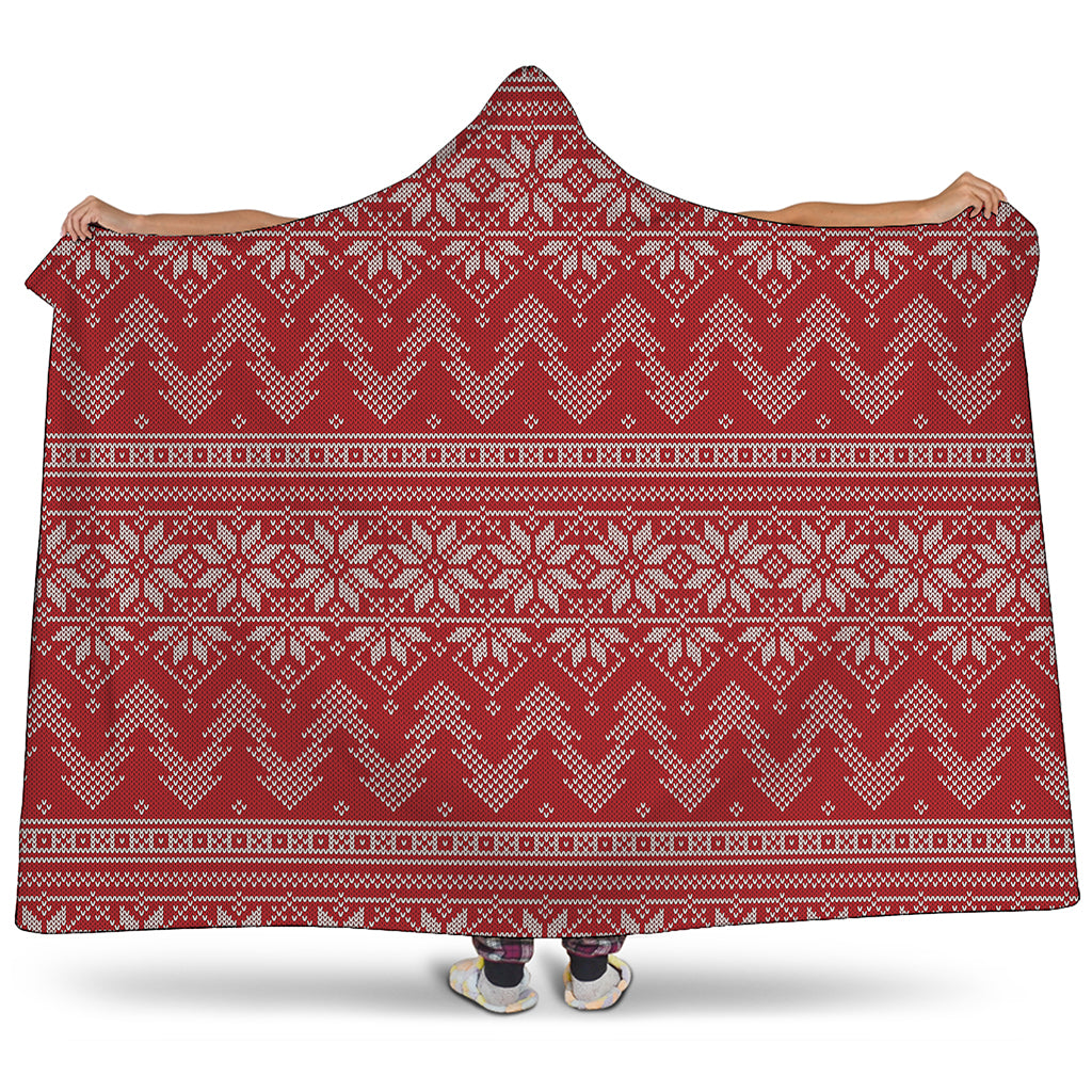Christmas Festive Knitted Pattern Print Hooded Blanket