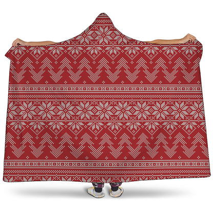 Christmas Festive Knitted Pattern Print Hooded Blanket
