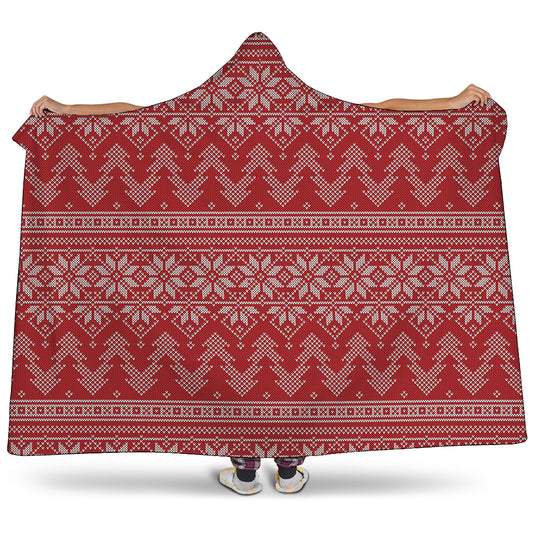 Christmas Festive Knitted Pattern Print Hooded Blanket