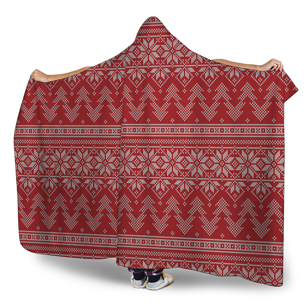 Christmas Festive Knitted Pattern Print Hooded Blanket