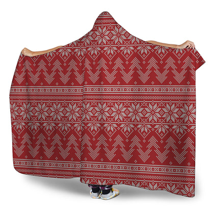 Christmas Festive Knitted Pattern Print Hooded Blanket