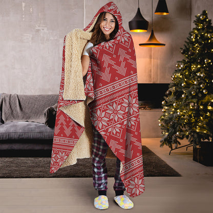 Christmas Festive Knitted Pattern Print Hooded Blanket