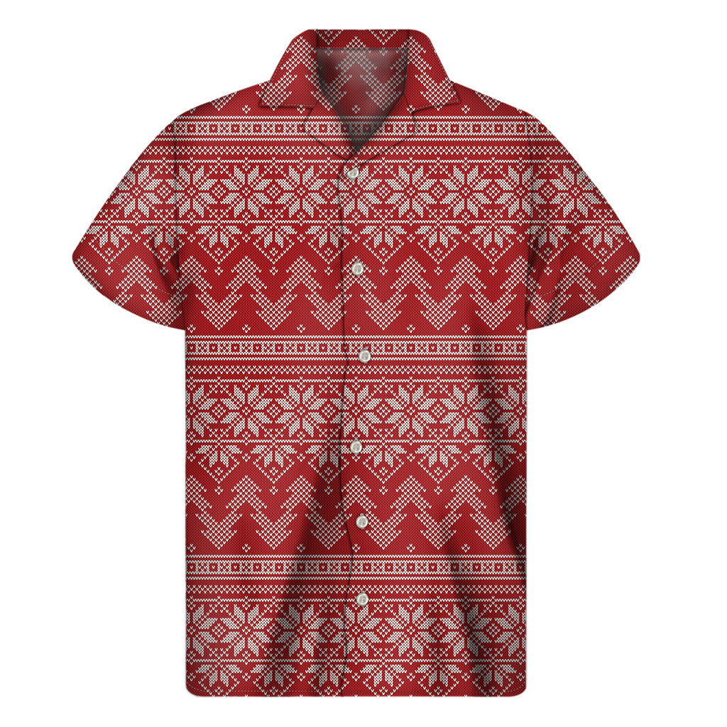 Christmas Festive Knitted Pattern Print Men's Short Sleeve Shirt