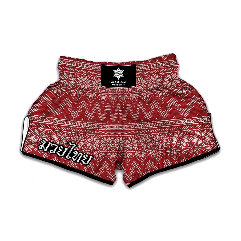 Christmas Festive Knitted Pattern Print Muay Thai Boxing Shorts