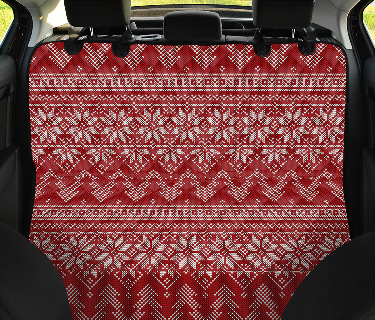 Christmas Festive Knitted Pattern Print Pet Car Back Seat Cover