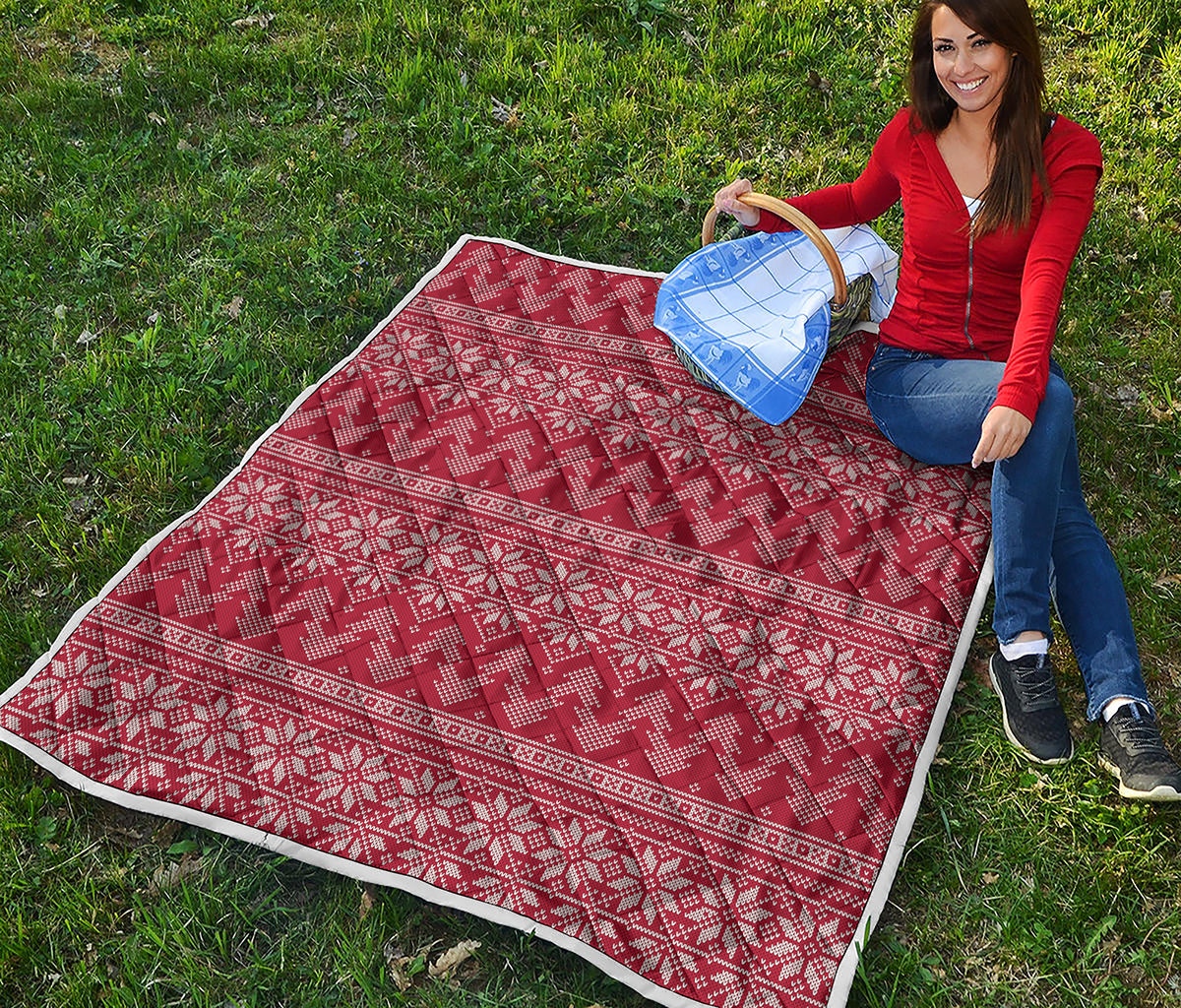 Christmas Festive Knitted Pattern Print Quilt