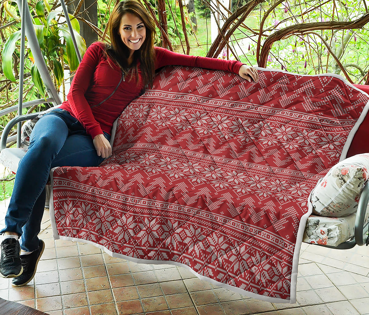 Christmas Festive Knitted Pattern Print Quilt