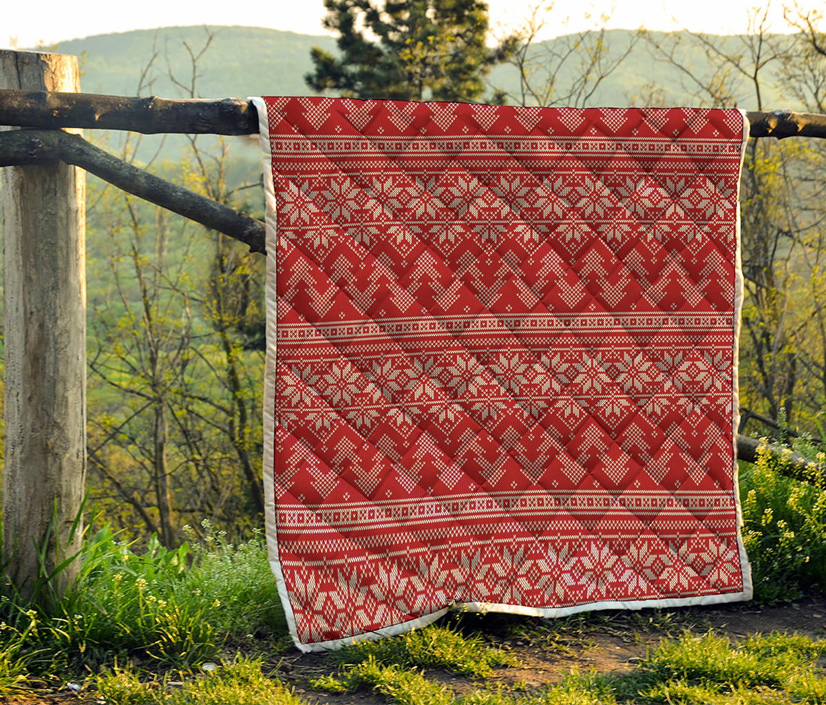 Christmas Festive Knitted Pattern Print Quilt