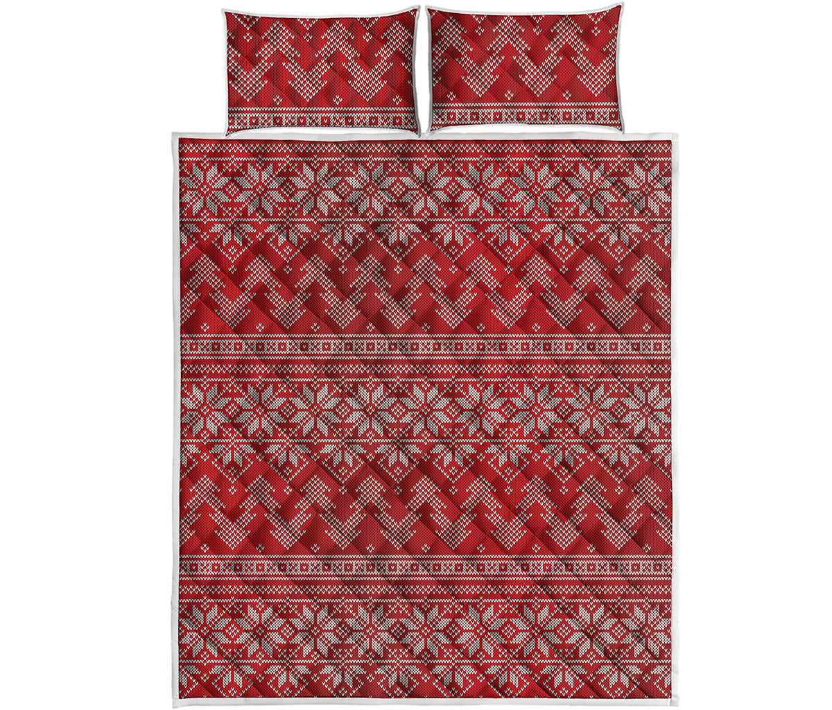 Christmas Festive Knitted Pattern Print Quilt Bed Set