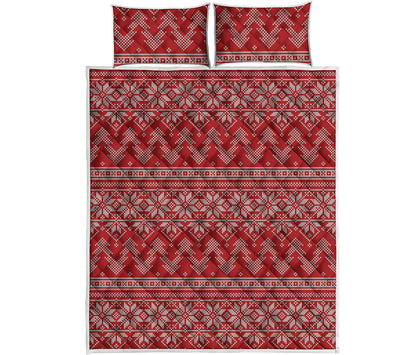 Christmas Festive Knitted Pattern Print Quilt Bed Set