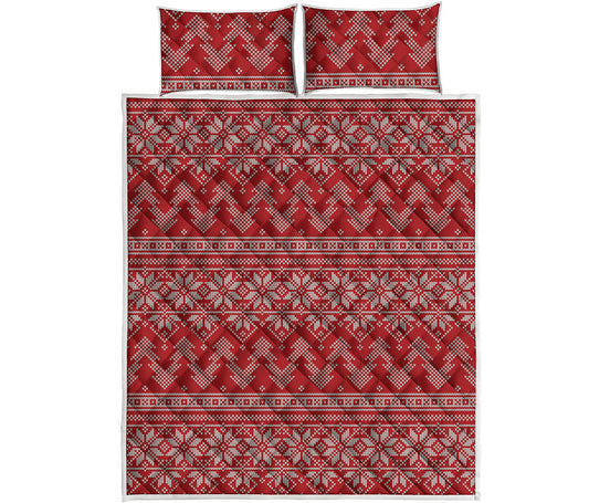 Christmas Festive Knitted Pattern Print Quilt Bed Set