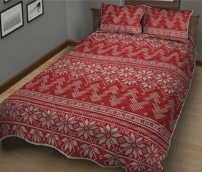 Christmas Festive Knitted Pattern Print Quilt Bed Set