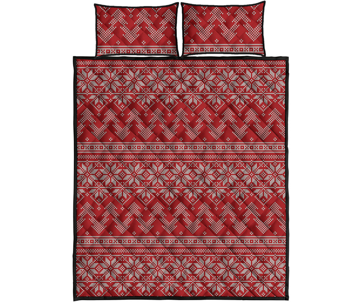 Christmas Festive Knitted Pattern Print Quilt Bed Set